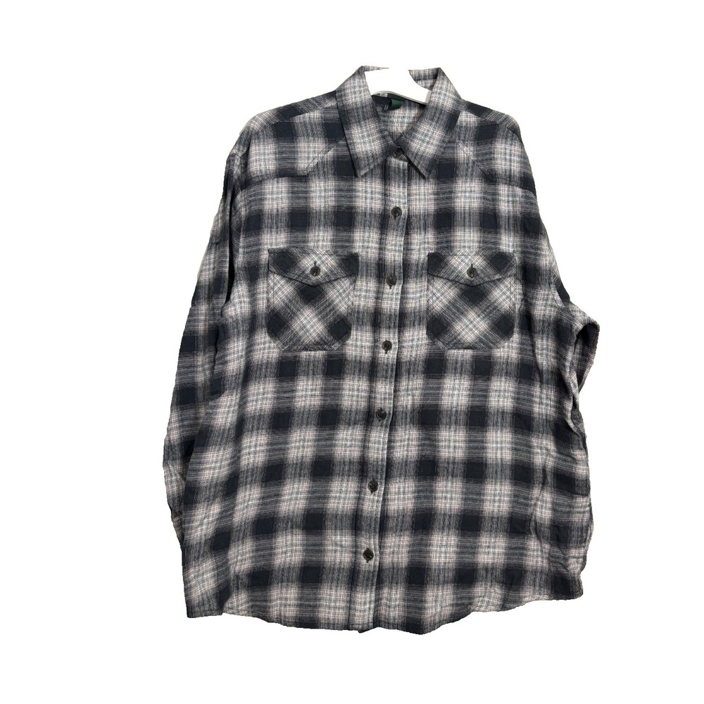 Wild Fable Women's Oversized Long Sleeve Collared Flannel Shirt XL Black Plaid